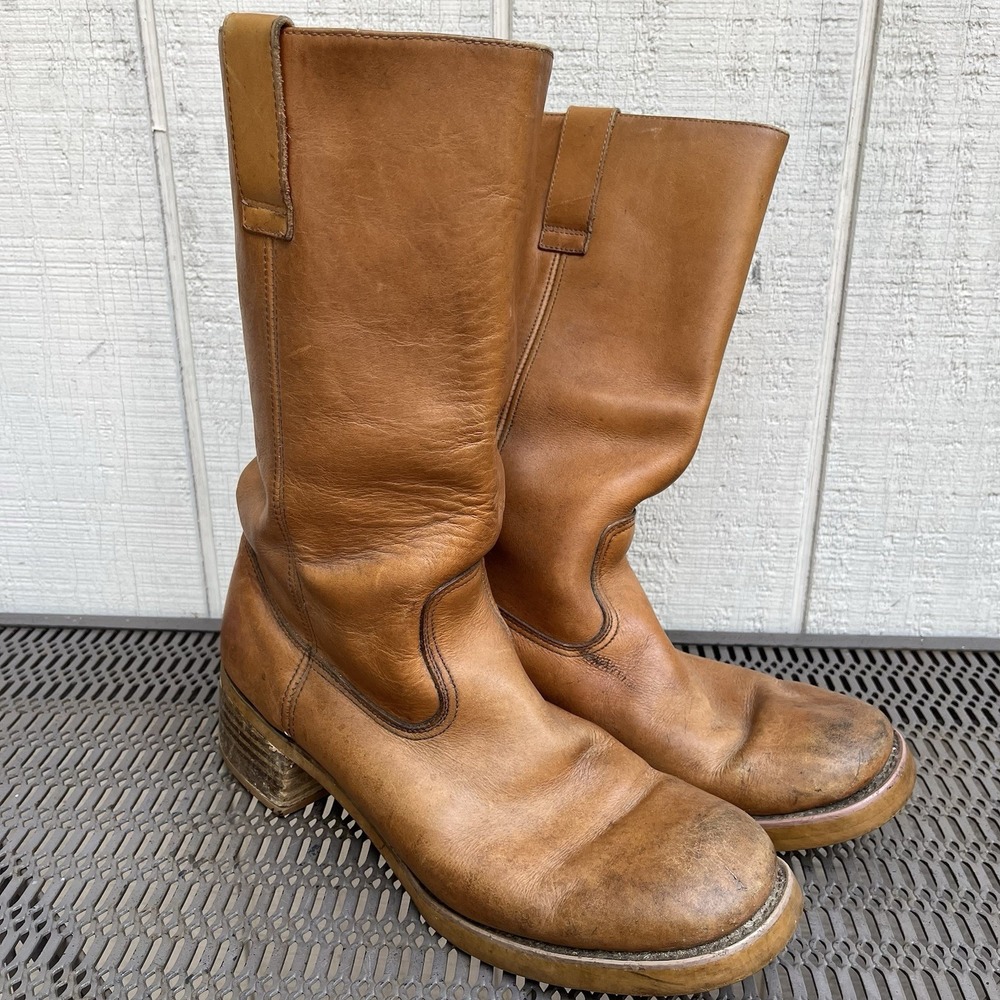 Vintage Texas Steer Boots Brown Leather Mens Size 13 D Style 46700